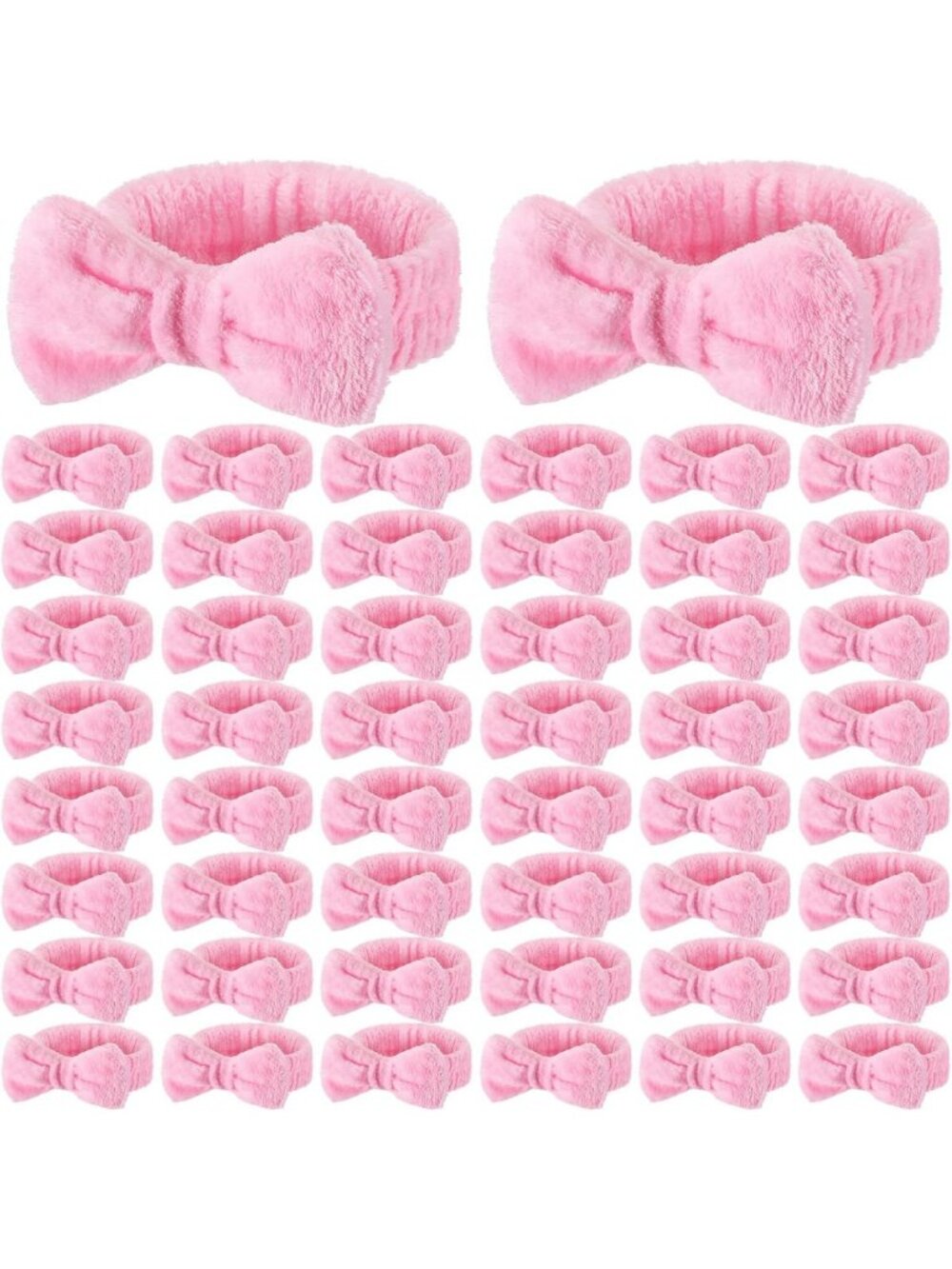 50 Pcs Pink Spa Headbands with Removable Bow - Perfect for Parties & Events